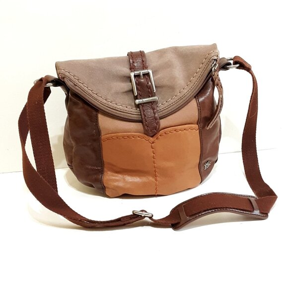 The Sac Tri Color Leather Hobo Satchel Brown Crossbody - Picture 1 of 7